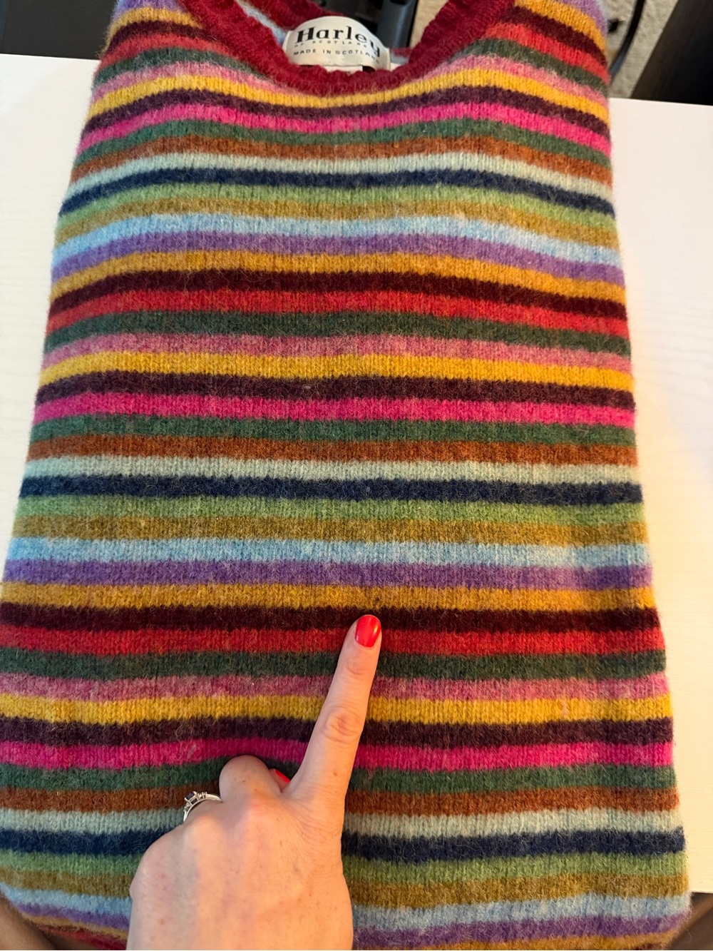 Rainbow Stripe Wool Sweater Women's Medium Harley of Scotland Made in Scotland C - Picture 5 of 9